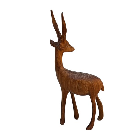 Hand-Carved Wooden Antelope Figurine 5.75" x 2.25" Decor Nature Sculpture Art - Picture 8 of 9
